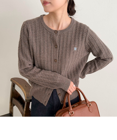 FR刺繍ケーブル柄ニットカーディガン