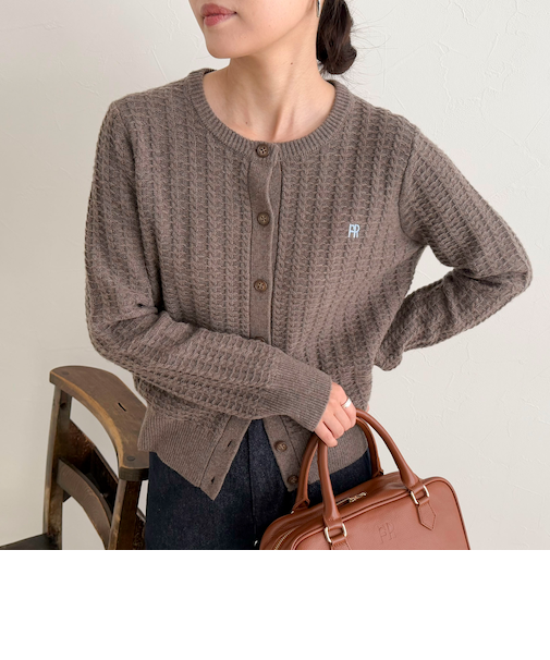 FR刺繍ケーブル柄ニットカーディガン