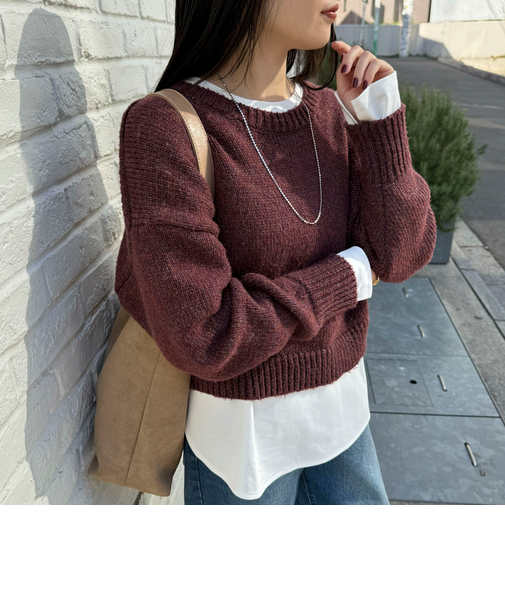 キラキラクロップド丈ニットプルオーバー