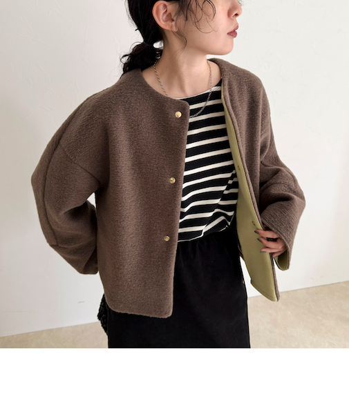 イタリアンエアリーノーカラーブルゾン