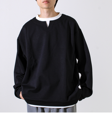 【全方向杢ダンボール】フェイクキーネックロングスリーブ