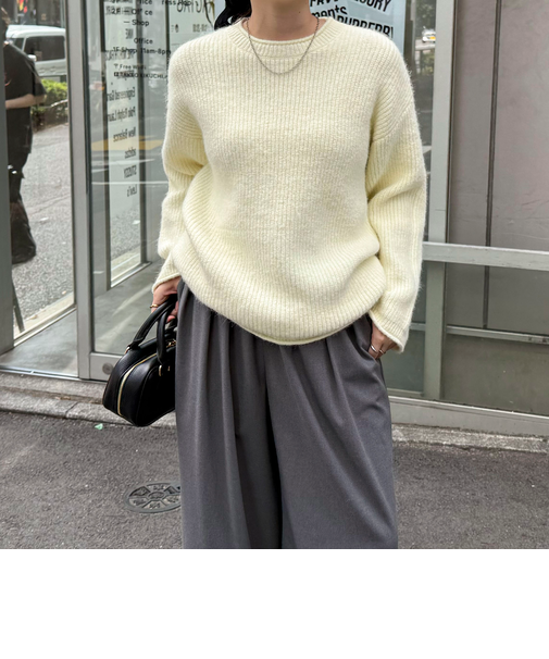 ミドル丈片畦ニットプルオーバー
