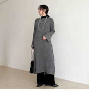 モヘヤ混透かし柄ベルスリーブワンピース