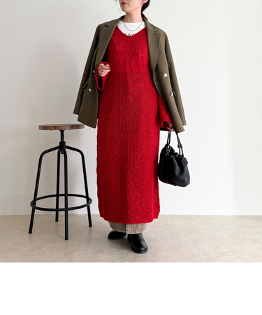 モヘヤ混透かし柄ベルスリーブワンピース