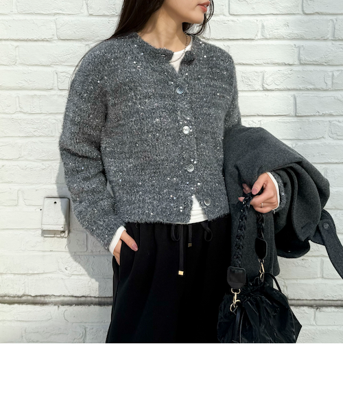 PURU　スパンコール　グレー38 スパンコールニットカーディガン｜フレディ＆グロスターの通販｜&mall