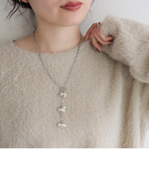 粒パールY字チェーンネックレス