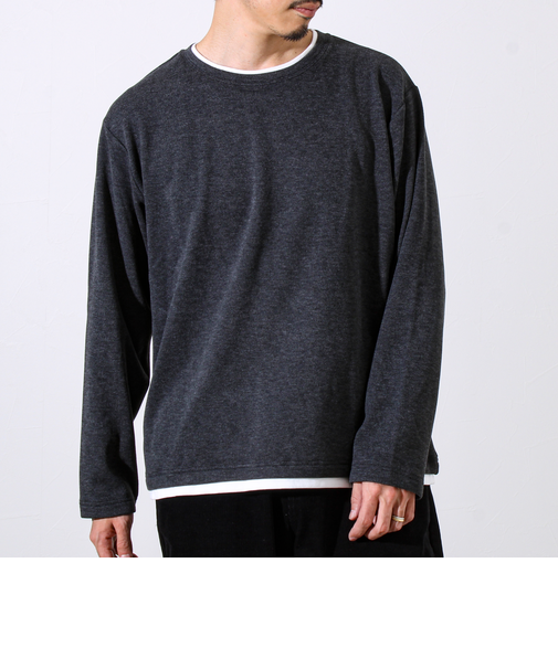 【もちもち素材】ストレッチサカリバ起毛フェイクレイヤードプルオーバー