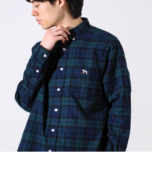 【定番フレブルシリーズ】フレンチブルドッグ刺繍 ボタンダウンネルシャツ