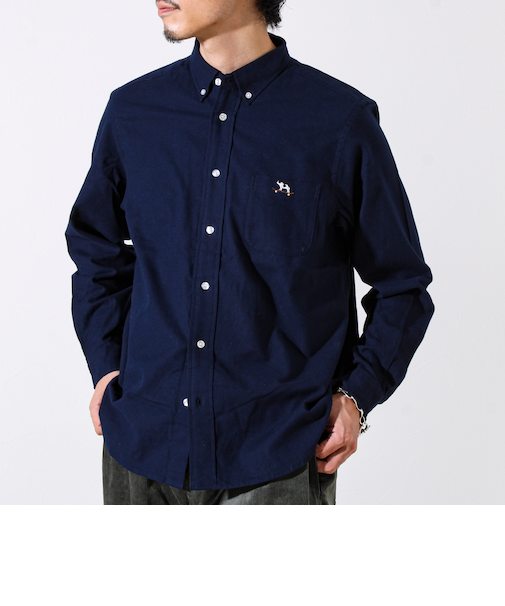 【定番フレブルシリーズ】フレンチブルドッグ刺繍 ボタンダウンネルシャツ