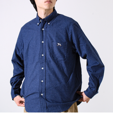 【定番フレブルシリーズ】フレンチブルドッグ刺繍 ボタンダウンネルシャツ