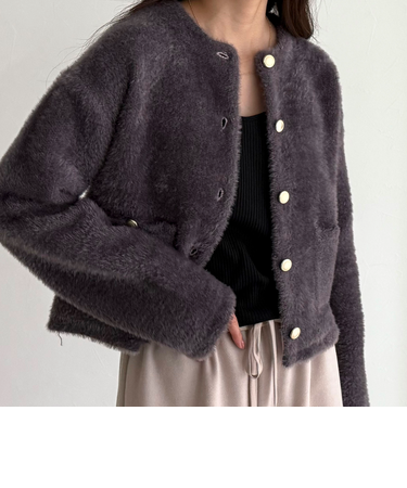 シャギー裏配色ジャケットカーディガン