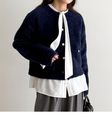 シャギー裏配色ジャケットカーディガン
