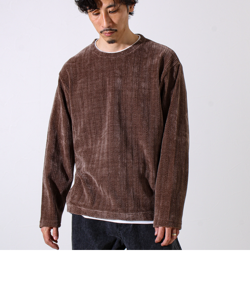 【上品な光沢感】シェニールフェイクレイヤードカットソー