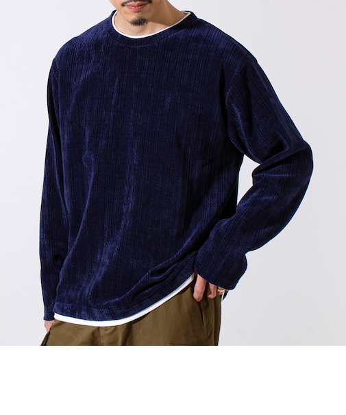 【上品な光沢感】シェニールフェイクレイヤードカットソー