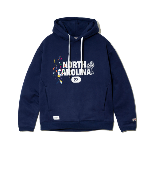 【Duckster/ダックスター】ペンキ飛ばし刺繍×カレッジロゴフーディー