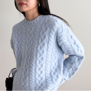 ふわふわ柄編みニットプルオーバー