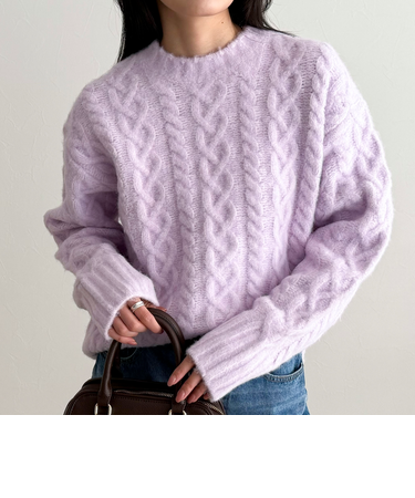 ふわふわ柄編みニットプルオーバー