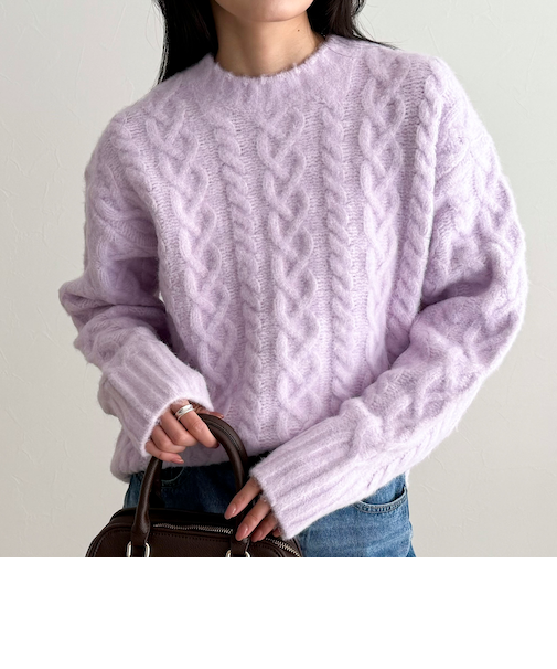 ふわふわ柄編みニットプルオーバー