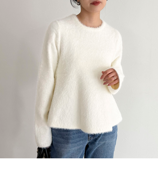 シャギーペプラムニットプルオーバー