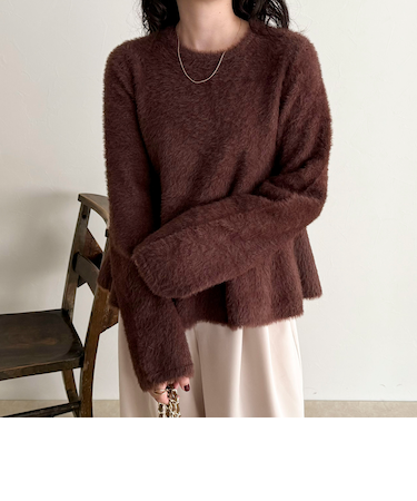 シャギーペプラムニットプルオーバー