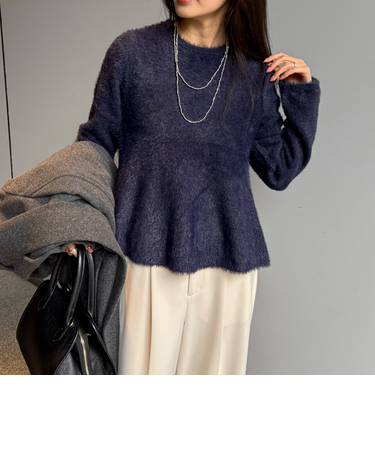 シャギーペプラムニットプルオーバー