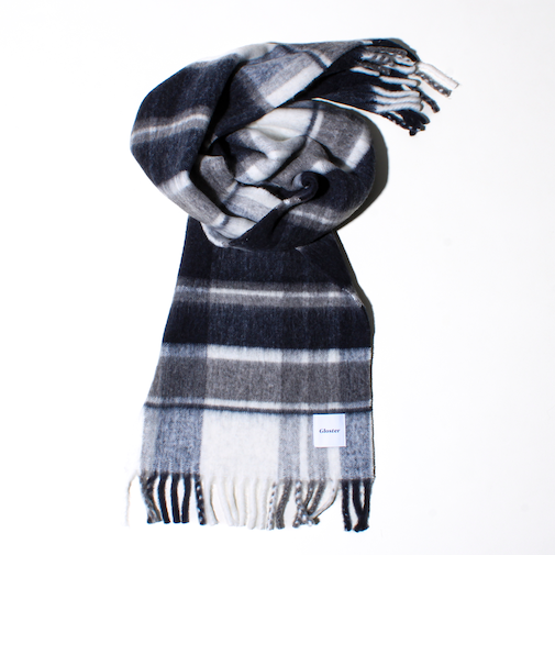 ウール混ブークレ 大判チェックマフラー
