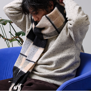 ウール混ブークレ 大判チェックマフラー