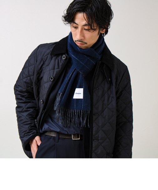 【カシミヤブレンド】ウールリバーシブルチェックマフラー