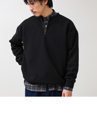 ワッフルフリース ハーフジッププルオーバー
