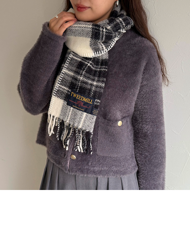 【TWEED MILL/ツイードミル】サイドステッチウールチェックマフラー