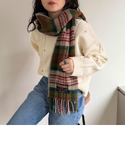 【TWEED MILL/ツイードミル】サイドステッチウールチェックマフラー