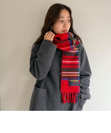 【TWEED MILL/ツイードミル】サイドステッチウールチェックマフラー