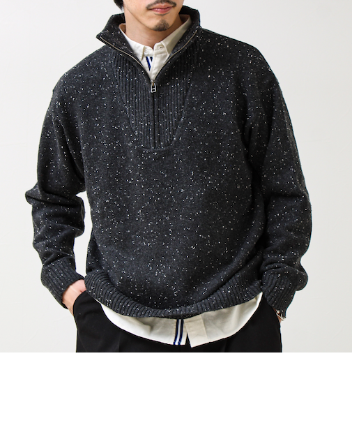 【冬の大人レイヤードに】ネップハーフジッププルオーバー