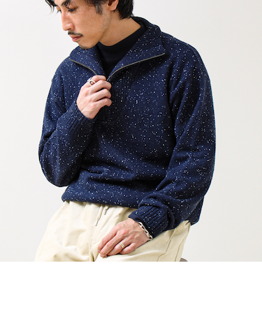 【冬の大人レイヤードに】ネップハーフジッププルオーバー