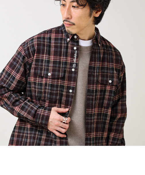 【BOY ASTLAD刺繍】 フラップポケット ボタンダウンネルシャツ