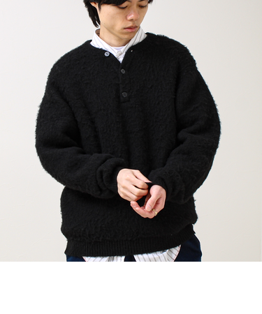 【モヘアタッチ/ユニセックス対応】ヘンリーネックプルオーバーニット