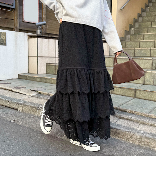 起毛レースティアードスカート