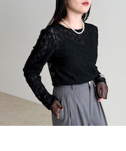 チュールレイヤードレースロンTシャツ