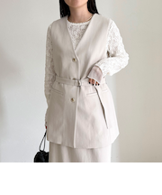 【セットアップ対応】パウダリーツイルベルト付きジレ