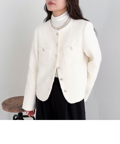ノーカラーツィードジャケット