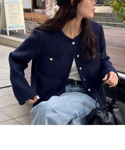 ノーカラーツィードジャケット