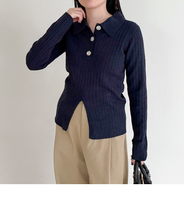 センタースリット衿付きプルオーバー