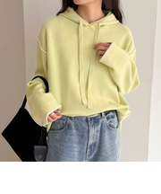 フード付き配色ステッチニットプルオーバー