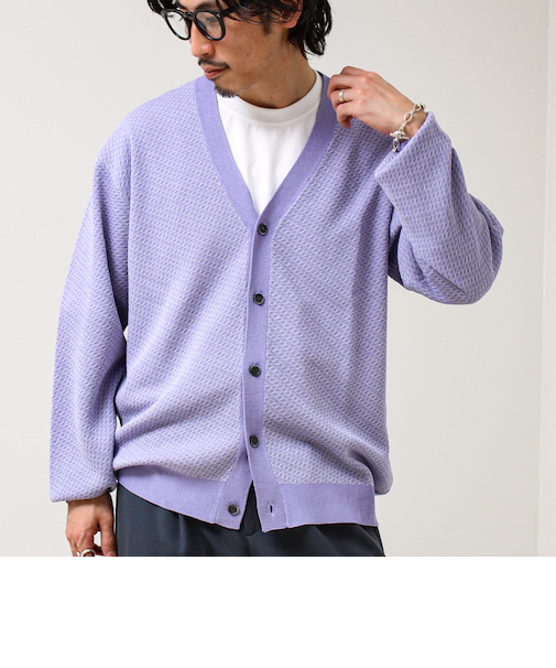 【シャリ感で軽やか】バーズアイVネック crunchyカーデ