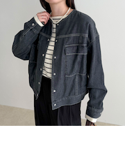ニュアンスデニムノーカラージャケット