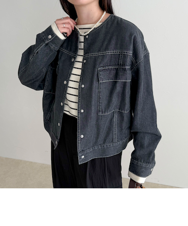 ニュアンスデニムノーカラージャケット