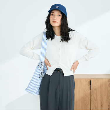 FR刺繍コットン混BASICカーディガン