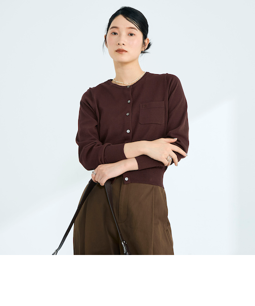 FR刺繍コットン混BASICカーディガン