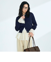 FR刺繍コットン混BASICカーディガン