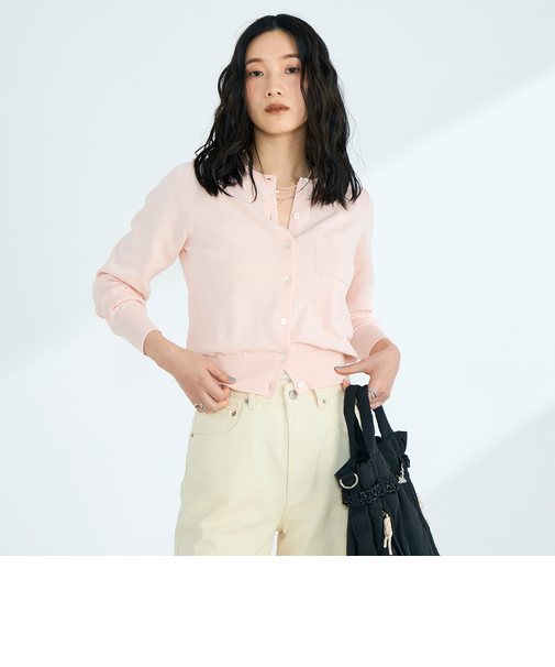 FR刺繍コットン混BASICカーディガン